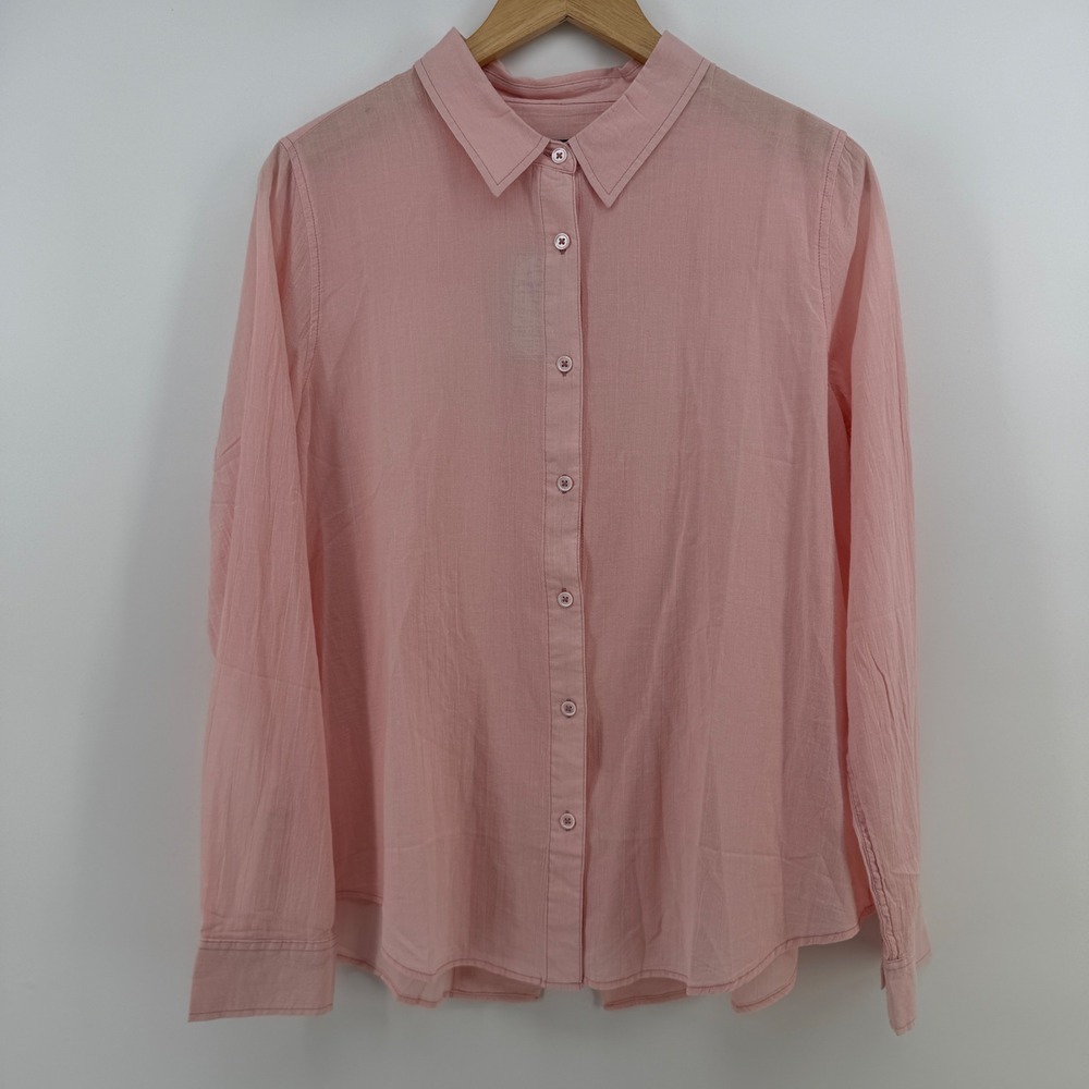 Flag & Anthem Shirt Womens L Pink Button Down Split Back Long Sleeve NWT